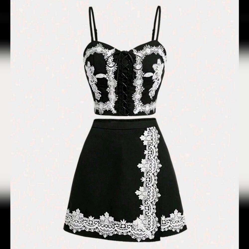 Women's black and white skirt and top set